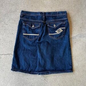 Y2K Enyce dark blue embroidered baggy long denim jean shorts jorts Size 36
